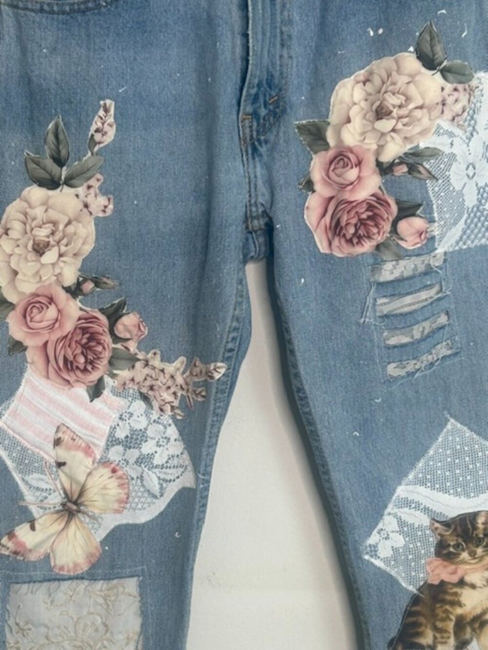 Hand Made One of a Kind Authentic Upcycled Patchwork Levi Denim W32/ L32 Jeans - Picture 6 of 16